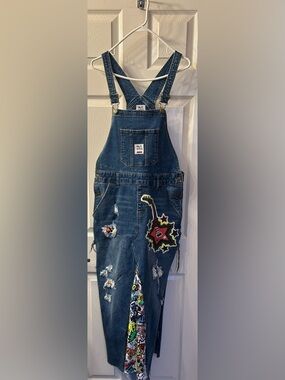 Distressed Rockk Momm Denim Overall dress  with Star Guitar Patch
